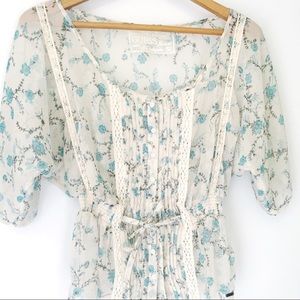 Guess Women’s Small Sheer Blouse Floral Peasant